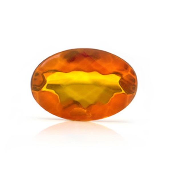 Natural amber, cognac-colored, faceted, diagonal chessboard pattern, oval, 16 x 12 mm