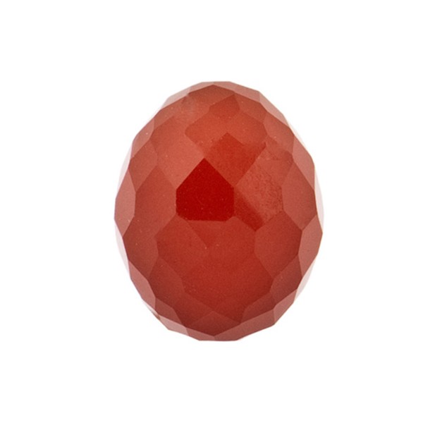 Agate, dyed, red, olive-shaped, faceted, 14 x 11 mm