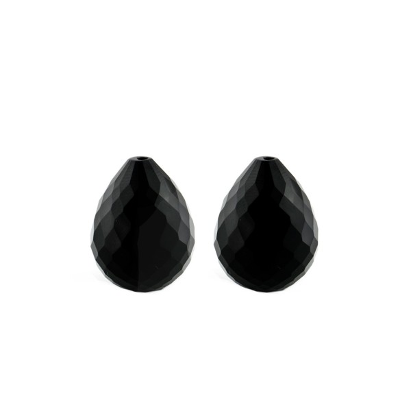 Onyx, black, teardrop, faceted, 17 x 13 mm