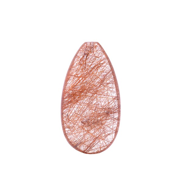 Rutilated quartz, red needles, lense, pear shape, 36x19 mm