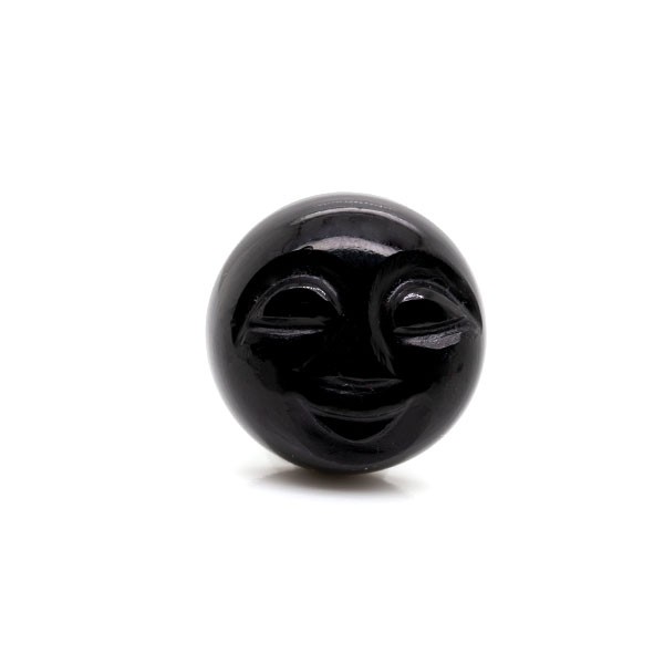 Onyx, black, moon face, round, 18 mm