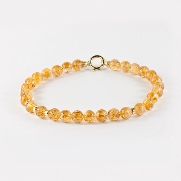 Necklace, citrine, beads, smooth, 14 mm, length: ca. 45 cm