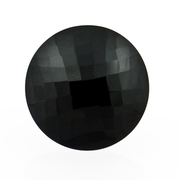 Onyx, black, faceted briolette, round, 18 mm