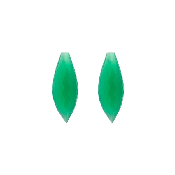 Agate, dyed, green, pointed teardrop, faceted, 20 x 8 mm