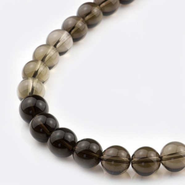 Smoky quartz, strand, brown shaded, beads, smooth, Ø 10 mm