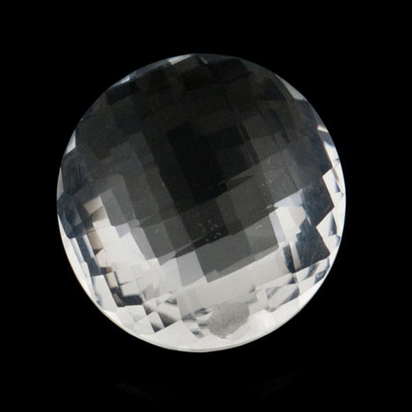 Rock crystal, transparent, colorless, faceted briolette, round, 18 mm