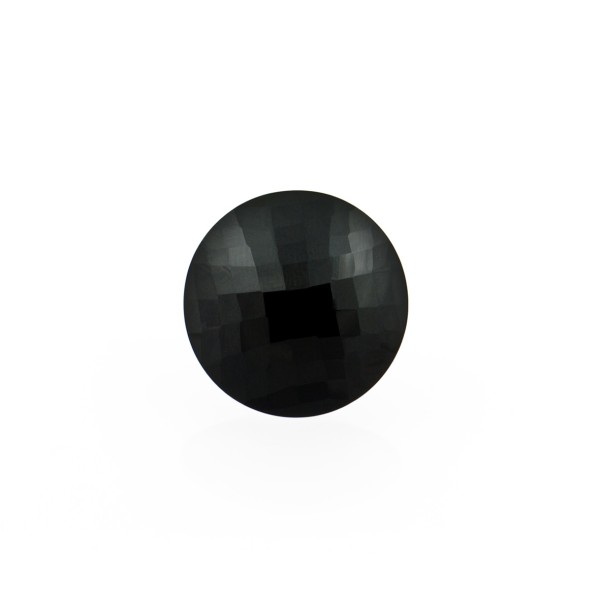 Onyx, black, faceted briolette, round, 10 mm