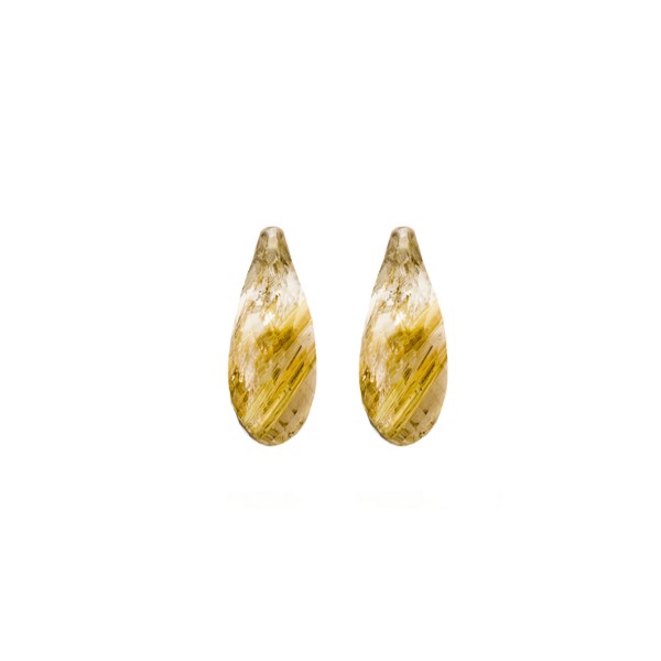 Rutilated quartz, golden needles, teardrop, faceted, 15 x 6 mm