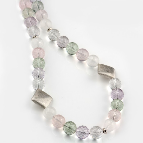 Gemstone necklace, rose quartz, rock crystal, amethyst, milky quartz, length: ca. 45 cm