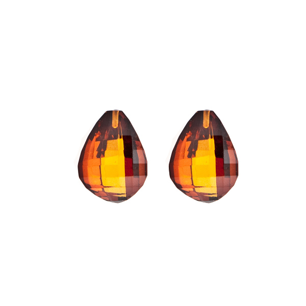 Natural amber, cognac-colored, teardrop, fancy faceted trillion, 14 x 10 mm