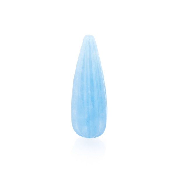 Jade (dyed), blue, teardrop, grooved, 30 x 12 mm