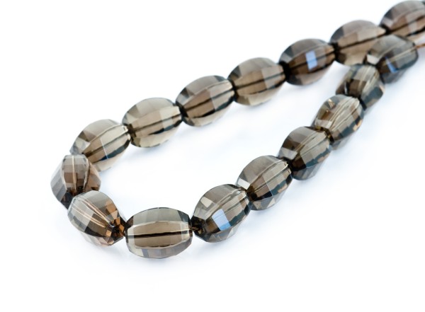 Smoky quartz, strand, brown, clear, faceted, six-sided, oval, 18 x 13 mm