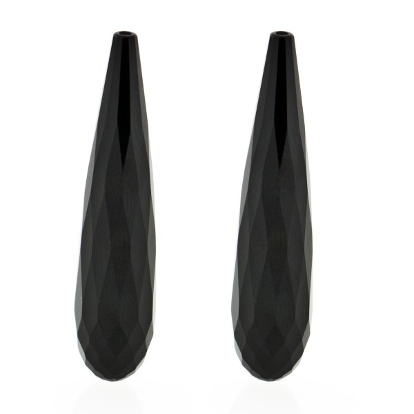 Onyx, black, teardrop, faceted, 41 x 9 mm
