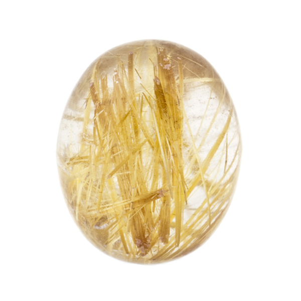 Rutilated quartz, golden needles, olive shape, smooth, 21 x 15 mm