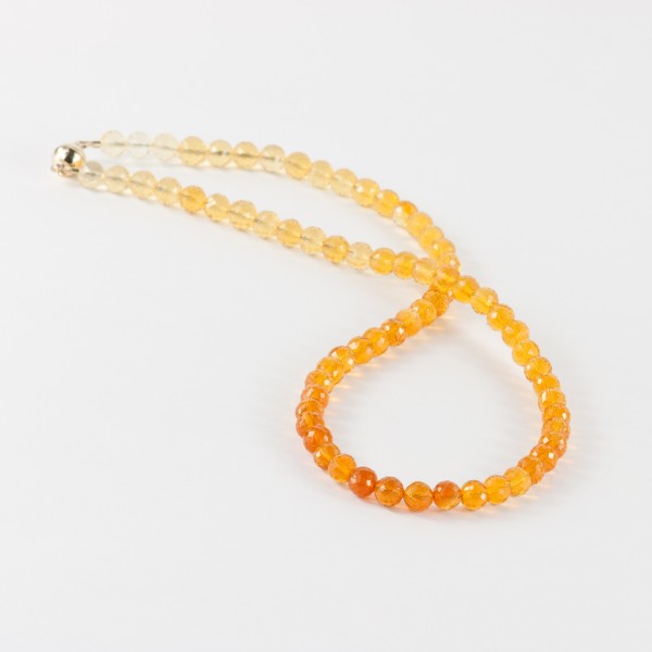 Necklace, fire opal, beads, fine faceted, 6.5 mm, length: ca. 45 cm