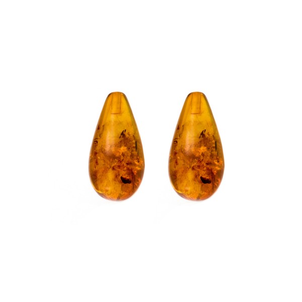 Amber, cognac-colored, teardrop, smooth, 15 x 8 mm
