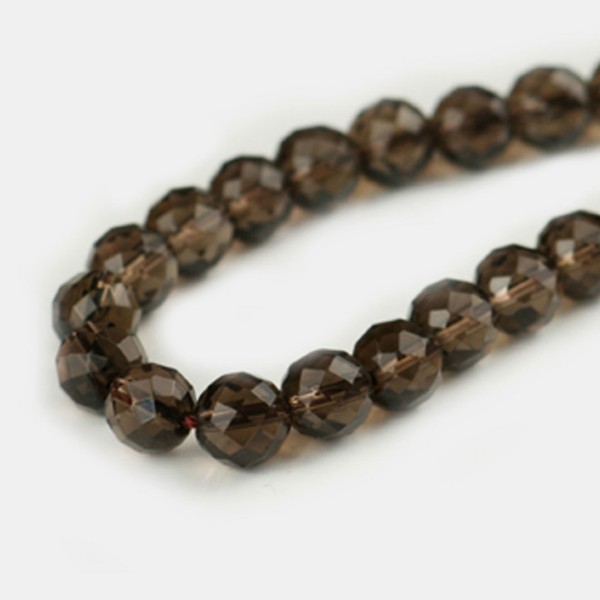 Smoky quartz, strand, brown, beads, faceted, Ø 8 mm