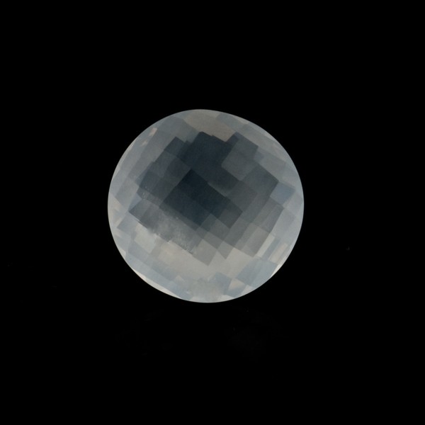 Milky quartz, white, faceted briolette, round, 12 mm