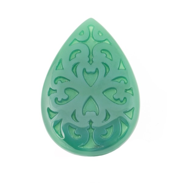 Agate, green, engraved, ornament, pear-shaped, 50x35 mm