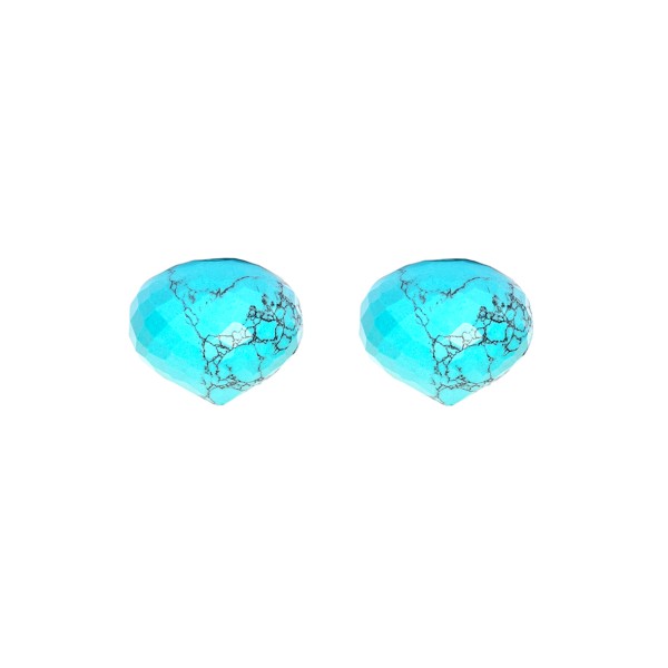 Turquoise (reconstructed), with matrix, faceted teardrop, onion shape, 13x11mm