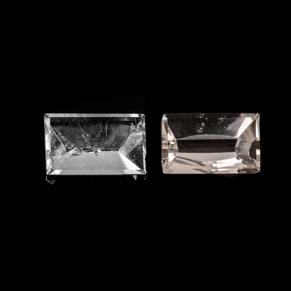 Rock crystal A, rough, transparent, colorless, mirror cut, baguette, 25x15mm