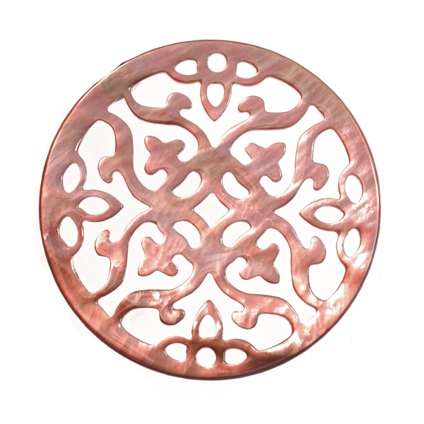 Mother-of-pearl, grey, ornament, filigree, round, 40 mm