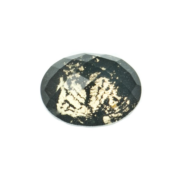 Onyx, Bergkristall, Blattgold, Cabochon, facettiert, 14 x 10 mm