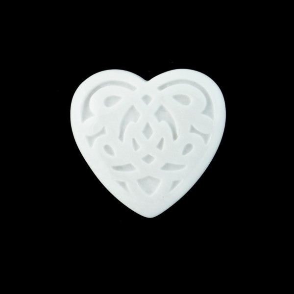 Agate, white, engraved, ornament, heart-shaped, 30 mm
