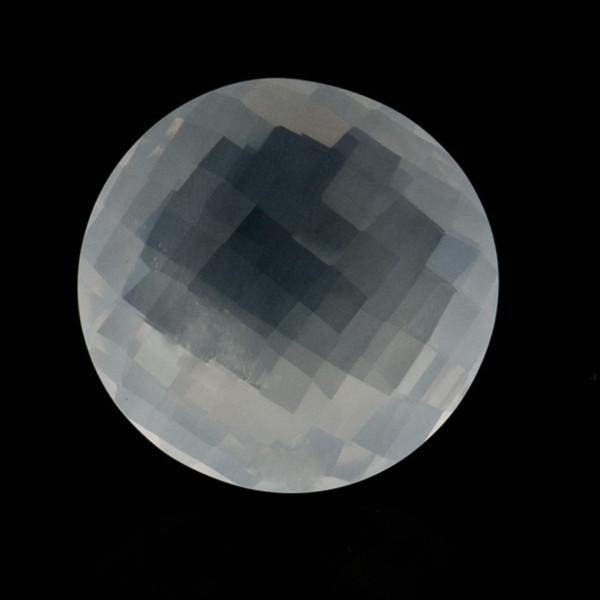 Milky quartz, white, faceted briolette, round, 18 mm