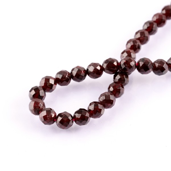 Garnet, strand, red, beads, faceted, A quality, Ø 8mm