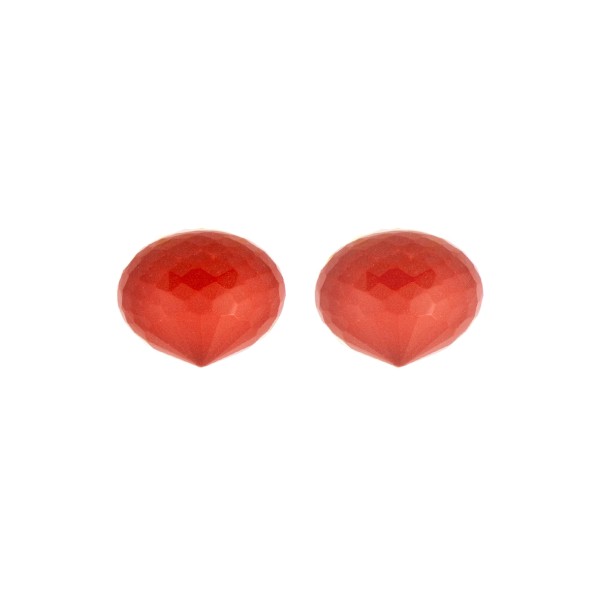 Coral, reconstructed, red, teardrop, faceted, onion shape, 13 x 11 mm