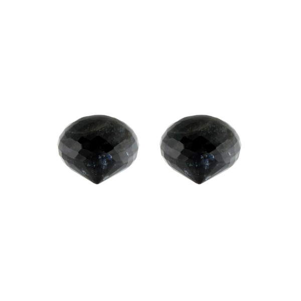 Snowflake obsidian, black, white spots, faceted teardrop, onion shape, 13 x 11 mm