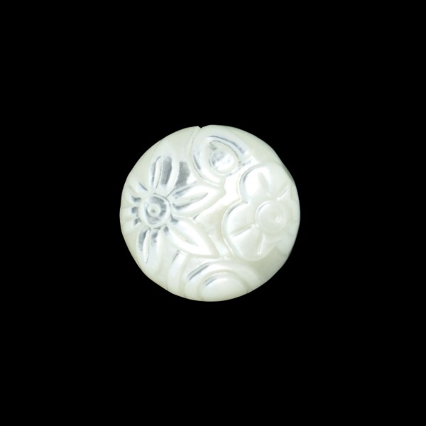 Mother-of-pearl, white, raised engraving, double-sided, round, 10 mm
