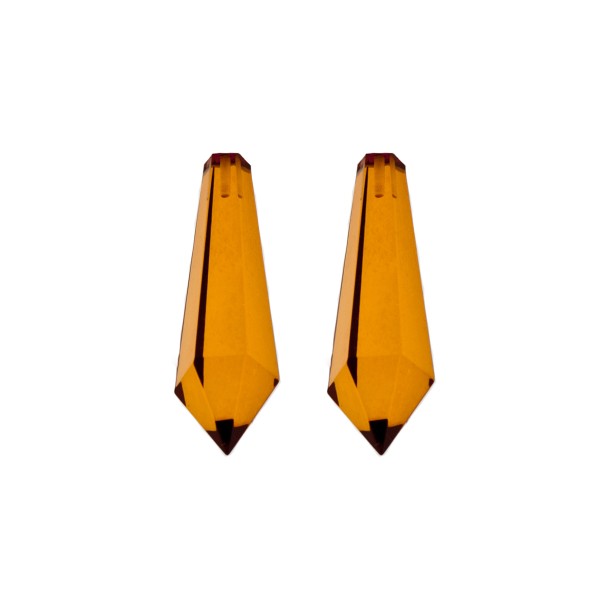 Amber, cognac-colored, faceted teardrop, hexagonal, 26x9mm