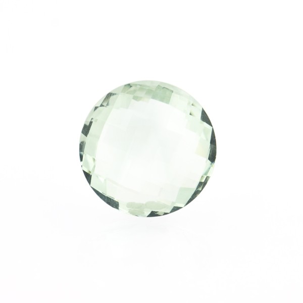 Prasiolite (green amethyst), green, faceted briolette, round, 12 mm