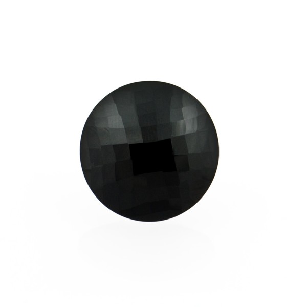Onyx, black, faceted briolette, round, 12 mm