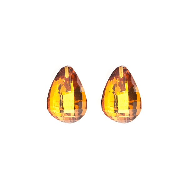 Natural amber, golden, teardrop, fancy faceted trillion, 14 x 10 mm