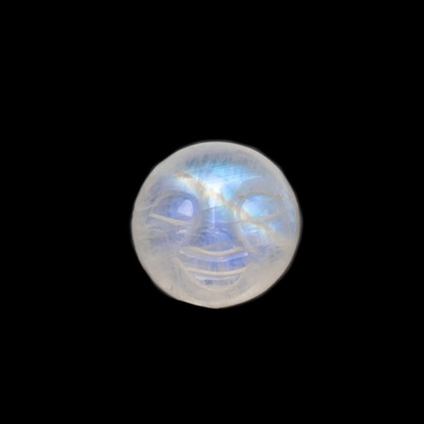 Moonstone, blue-white, moon face, round, 14mm