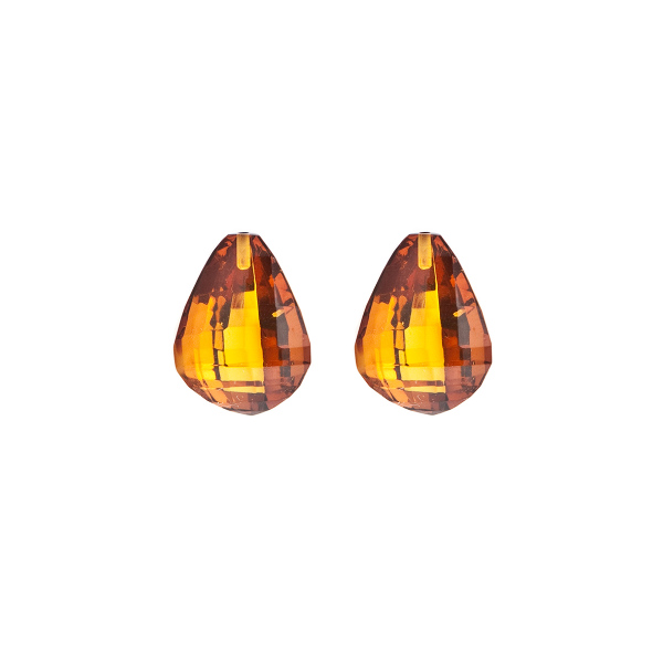 Natural amber, light cognac-colored, teardrop, fancy faceted trillion, 12 x 8 mm