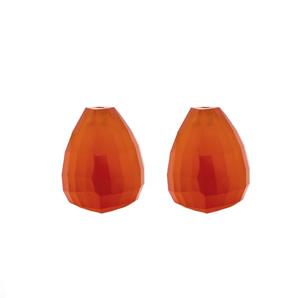 Carnelian, dyed, red, teardrop, trillion, faceted, step-cut, 15x12 mm