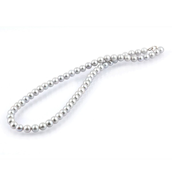 SWK018_Freshwater cultured pearl, chain, gray, bead, smooth_Ø 7 mm 