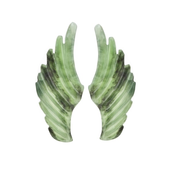 Jade (dyed), green, carved wing, 43 x 19 mm