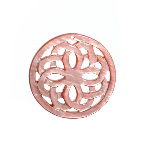 Mother-of-pearl, grey, ornament, round, 25 mm