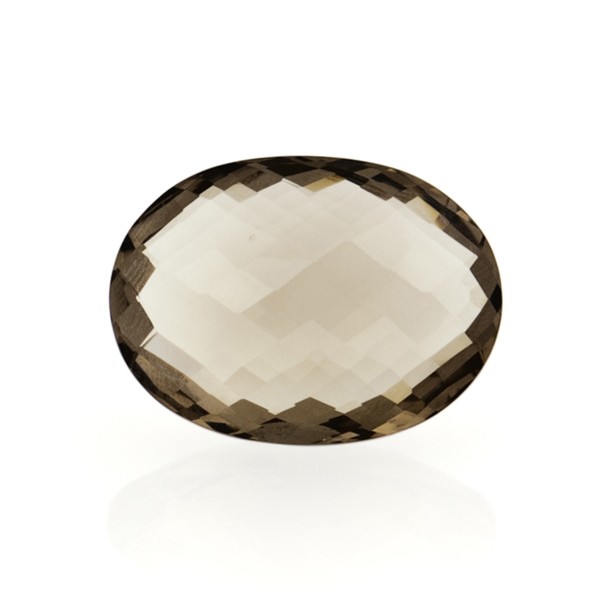 Smoky quartz, medium brown, faceted briolette, oval, 20 x 15 mm
