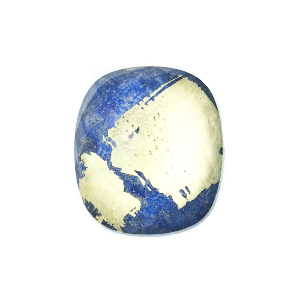 Lapis, blue, rock crystal, gold leaf, cabochon, faceted, antique shape, 16 x 14 mm