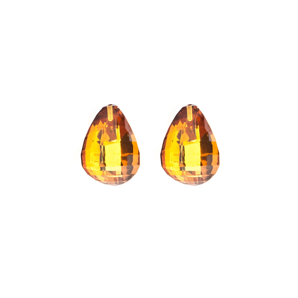 Natural amber, golden, teardrop, fancy faceted trillion, 12 x 8 mm