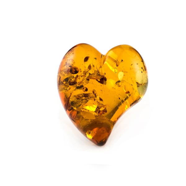 Natural amber, cognac-colored, lentil cut, smooth, curved heart shape, 22 x 20 mm