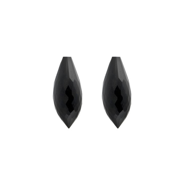 Onyx, black, pointed teardrop, faceted, 20 x 8 mm