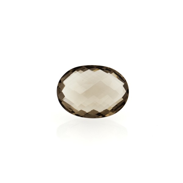 Smoky quartz, medium brown, faceted briolette, oval, 10 x 8 mm