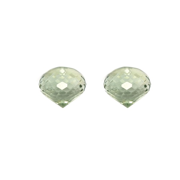 Prasiolite (green amethyst), green, faceted teardrop, onion shape, 9x7mm